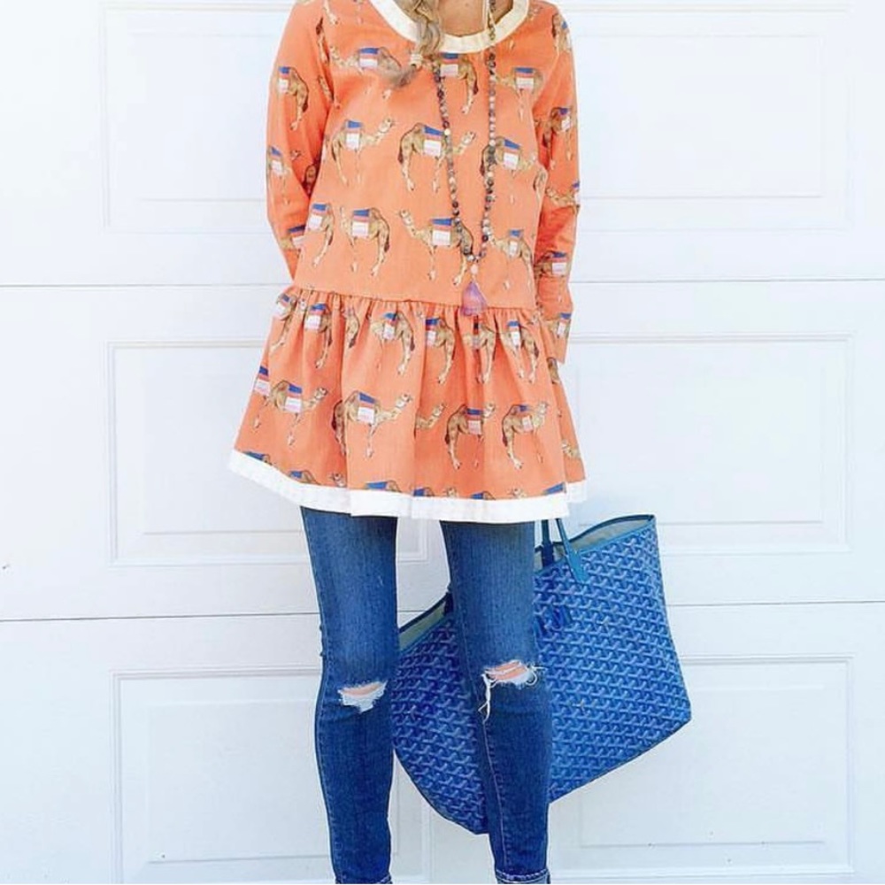 Brooks Wright Dress. XS/SM. Orange camel print